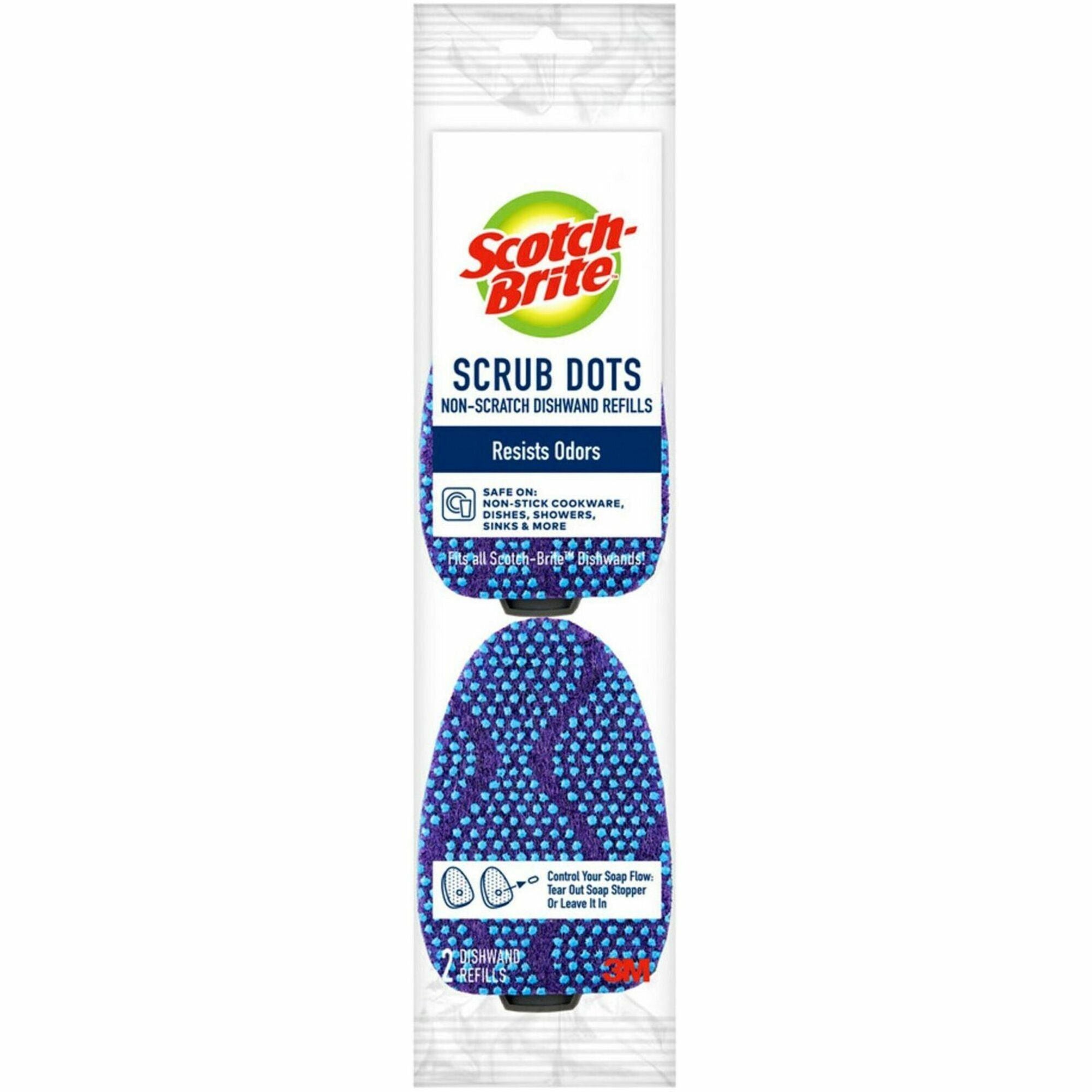 Scotch-Brite Scrub Dots Dishwand Refill - 3.5" Width x 4.4" Length - 2 / Pack - Cellulose, MicroFiber - Blue