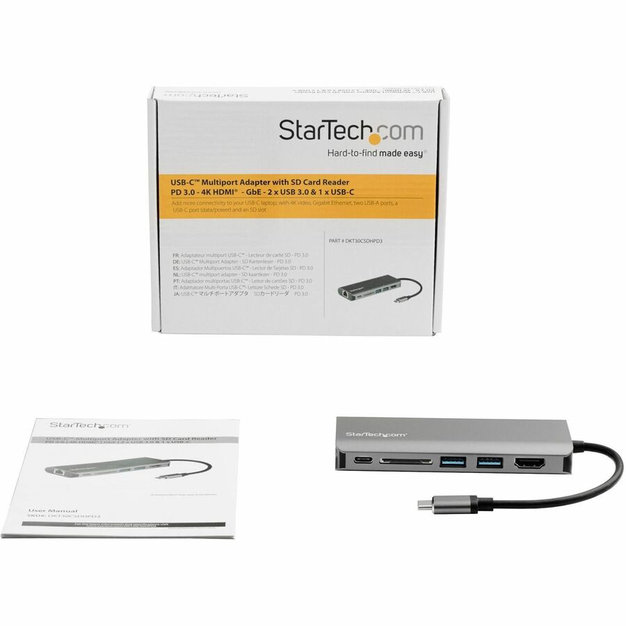StarTech.com USB-C Multiport Adapter with HDMI - SD Reader - 2xA 1xC - PD 3.0
