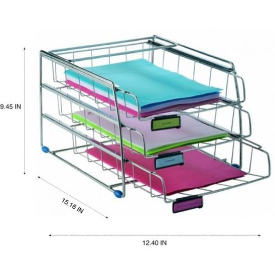 Alba Letter Tray - 3 Tier(s) - 15.16" Height x 12.40" Width x 9.45" Depth - Anti-slip - Metal, Plastic - 1 Each