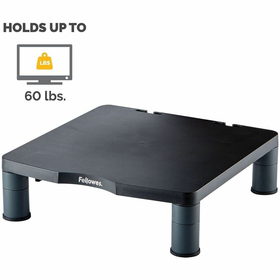 Fellowes Standard Monitor Riser - Up to 21" Screen Support - 60 lb Load Capacity - CRT, LCD Display Type Supported - 3.94" Height x 13.19" Width x 13.54" Depth - Desktop - Plastic - Black