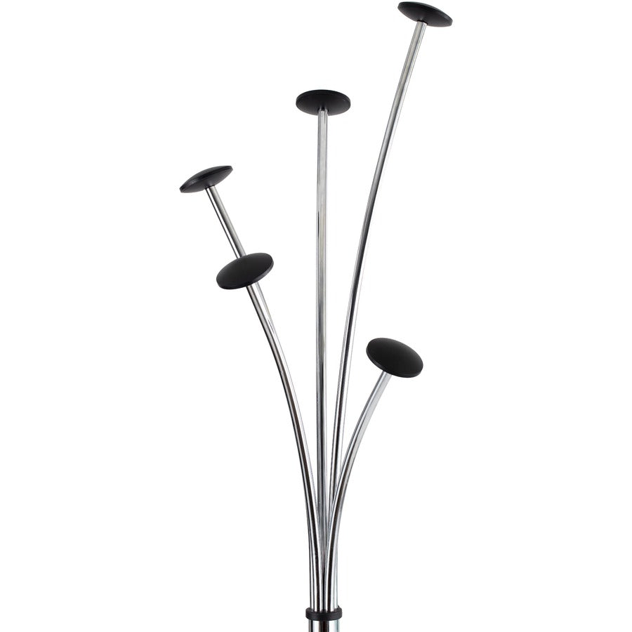 Alba Festival Coat Stand - 5 Pegs - 73.6" Height - for Coat, Umbrella, Garment - Steel - Metallic Silver - 1 Each