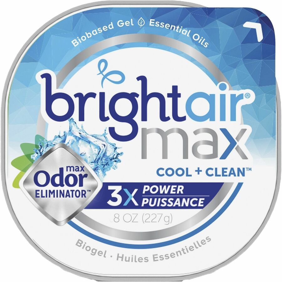 Bright Air Max Scented Gel Odor Eliminator - Gel - 8 oz - Cool Clean - Odor Neutralizer, Phthalate-free, Paraben-free, BHT Free, Bio-based, Formaldehyde-free, NPE-free - 1 Each
