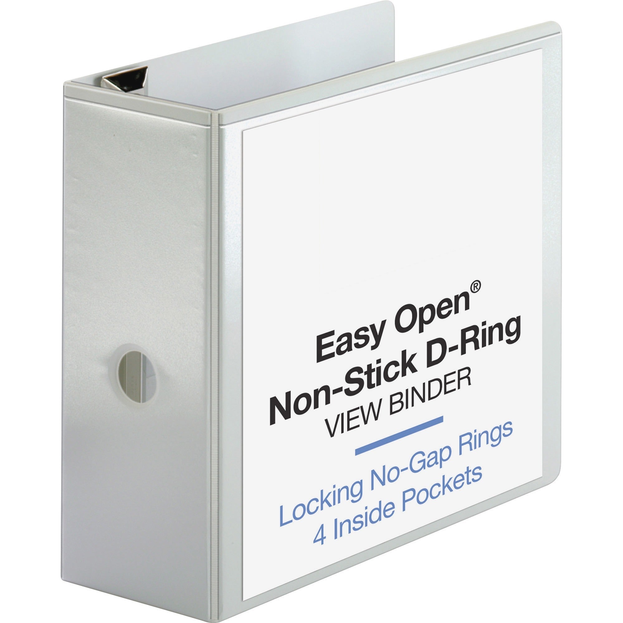 Business Source Locking D-Ring View Binder, 5" Capacity, Letter Size, 925 Sheet, 4 Pockets, White, Polypropylene-Covered Chipboard, Recycled, 1 Each