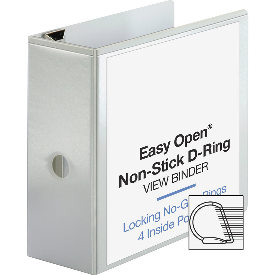 Business Source Locking D-Ring View Binder, 5" Capacity, Letter Size, 925 Sheet, 4 Pockets, White, Polypropylene-Covered Chipboard, Recycled, 1 Each