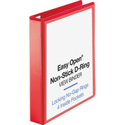 Business Source Red D-ring Binder - 1 1/2" Binder Capacity - Letter - 8 1/2" x 11" Sheet Size - Fastener(s): D-Ring - Pocket(s): 4 - Polypropylene - Red - Non-stick, Clear Overlay, Ink-transfer Resistant, Labeling Area - 1 Each