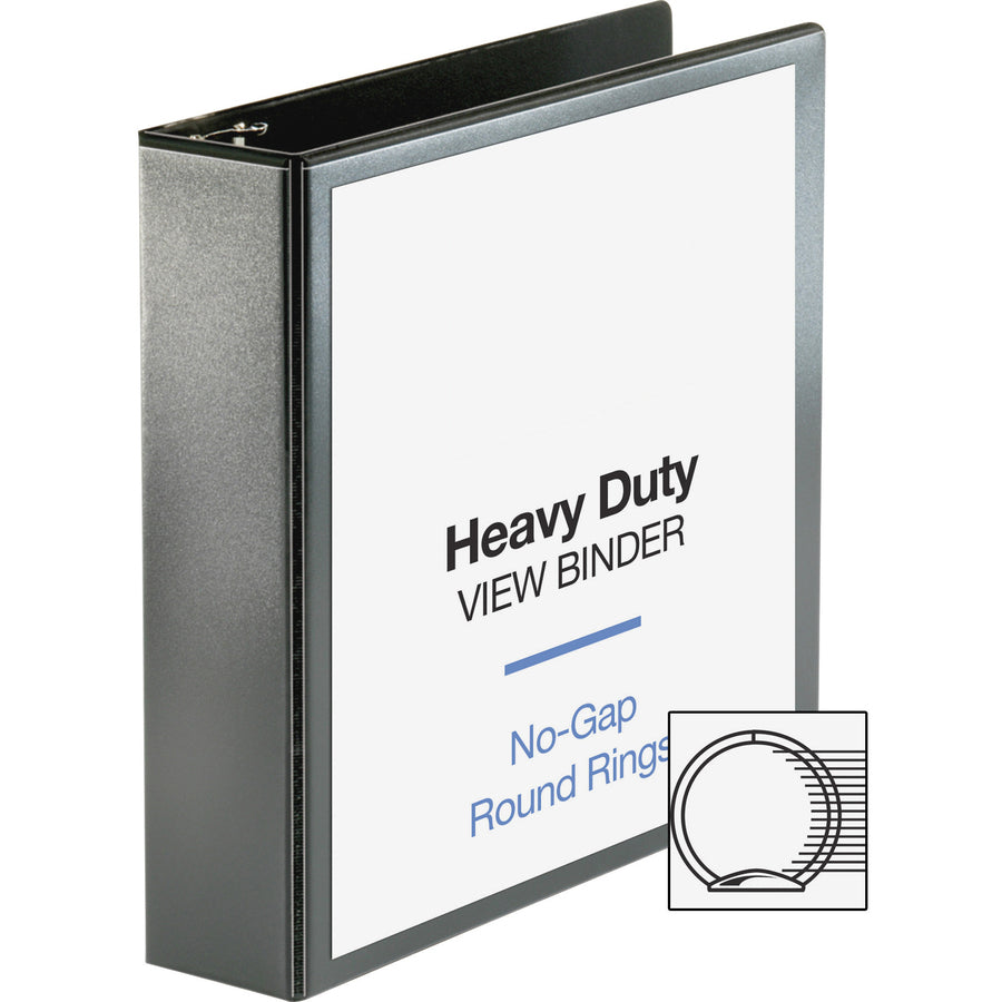 Business Source Heavy-duty View Binder, 2" Capacity, Holds 475 Letter-Size Sheets, Round Ring, 2 Internal Pockets, Black, Polypropylene-Covered Chipboard, 1 Each