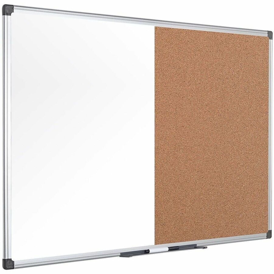 MasterVision Maya Series Dry-Erase Combo Board, 0.50" x 36" x 48", Natural Cork & Melamine Surface, Silver Aluminum Frame, 1 Each