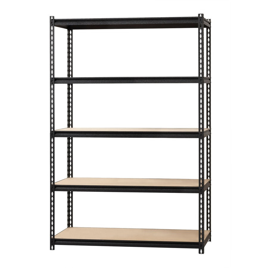 Lorell Iron Horse 2300 lb Capacity Riveted Shelving - 5 Shelf(ves) - 72" Height x 48" Width x 18" Depth - 30% Recycled - Black - Steel, Particleboard - 1 Each