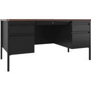Lorell Fortress Series Double-Pedestal Teachers Desk - 29.5" Height x 60" Width x 30" Depth - Double Pedestal - T-mold Edge - Finish: Black Walnut - 1 Each