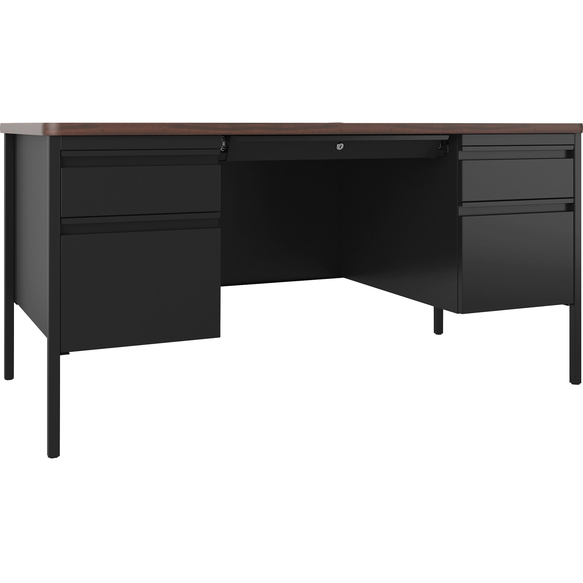 Lorell Fortress Series Double-Pedestal Teachers Desk - 29.5" Height x 60" Width x 30" Depth - Double Pedestal - T-mold Edge - Finish: Black Walnut - 1 Each