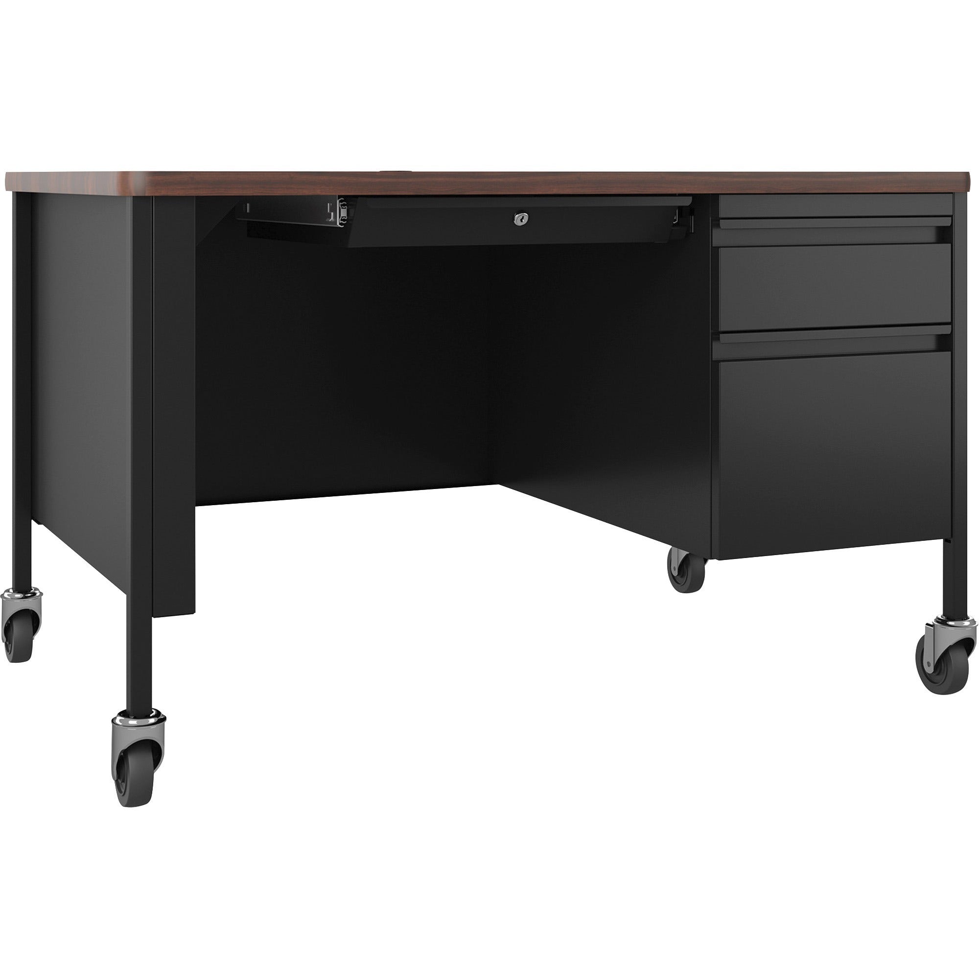 Lorell Fortress Series 48" Mobile Right-Pedestal Teachers Desk - 29.5" Height x 48" Width x 30" Depth - Single Pedestal on Right Side - T-mold Edge - 1 Each