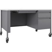 Lorell Fortress Series 48" Mobile Right-Pedestal Teachers Desk - 29.5" Height x 48" Width x 30" Depth - Single Pedestal on Right Side - T-mold Edge - Finish: Gray - 1 Each