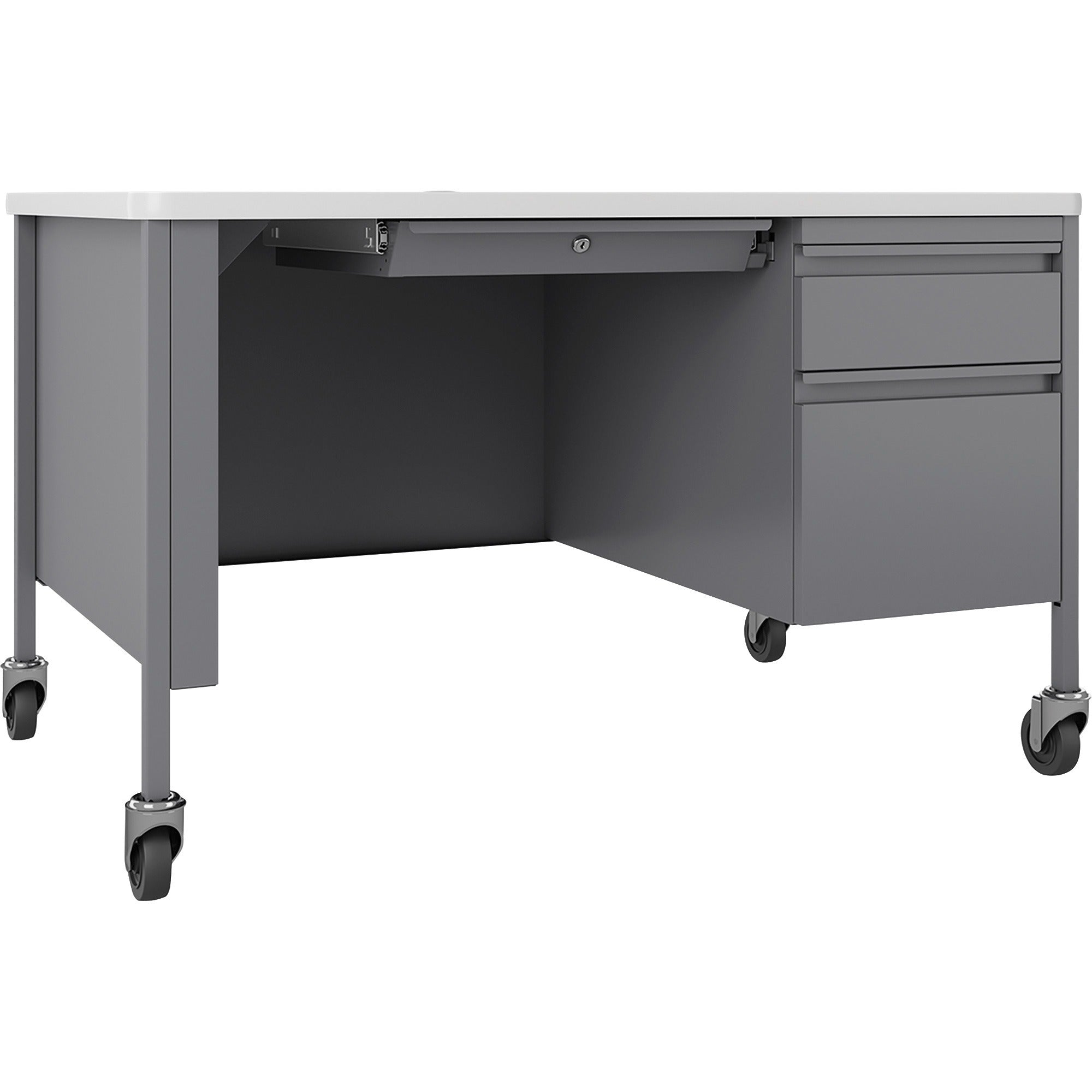 Lorell Fortress Series 48" Mobile Right-Pedestal Teachers Desk - 29.5" Height x 48" Width x 30" Depth - Single Pedestal on Right Side - T-mold Edge - Finish: Gray - 1 Each