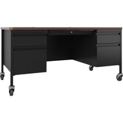 Lorell Fortress Series Mobile Double-Pedestal Teachers Desk - 29.5" Height x 60" Width x 30" Depth - Double Pedestal - T-mold Edge - 1 Each