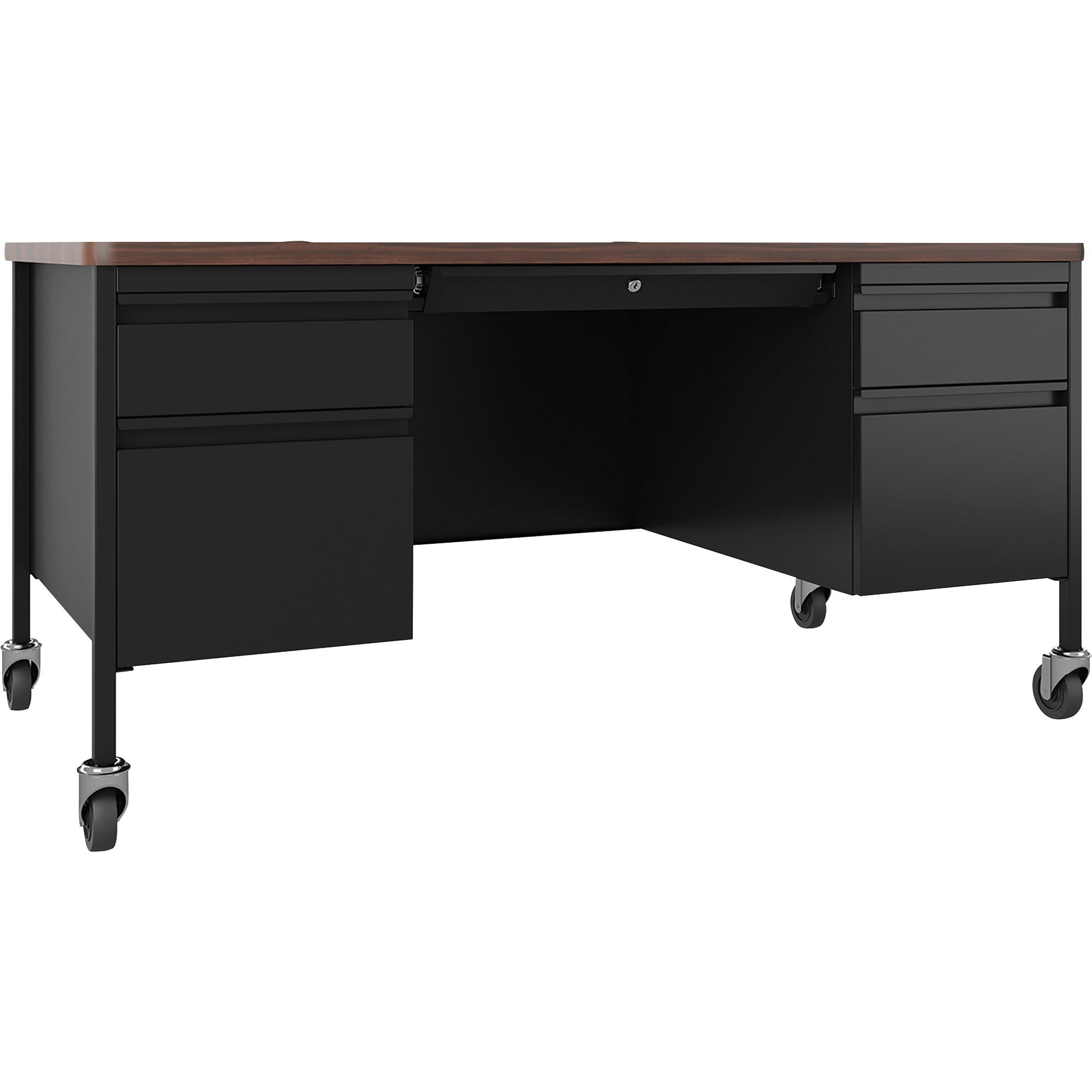 Lorell Fortress Series Mobile Double-Pedestal Teachers Desk - 29.5" Height x 60" Width x 30" Depth - Double Pedestal - T-mold Edge - 1 Each