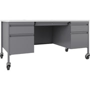 Lorell Fortress Series Mobile Double-Pedestal Teachers Desk - 29.5" Height x 60" Width x 30" Depth - Double Pedestal - T-mold Edge - Finish: Gray - 1 Each