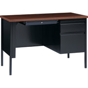 Lorell Fortress Series 45.5" Right Single-Pedestal Desk, Walnut Laminate, Black Steel Frame, Square Edge, 29.5"H x 45.5"W x 24"D, 1 Each