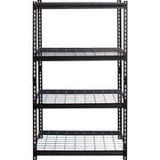 Lorell Wire Deck Shelving - 4 Shelf(ves) - 60" Height x 36" Width x 18" Depth - Easy to Clean, Heavy Duty, Rust Resistant, Durable - 30% Recycled - Powder Coated - Black - Steel - 1 Each