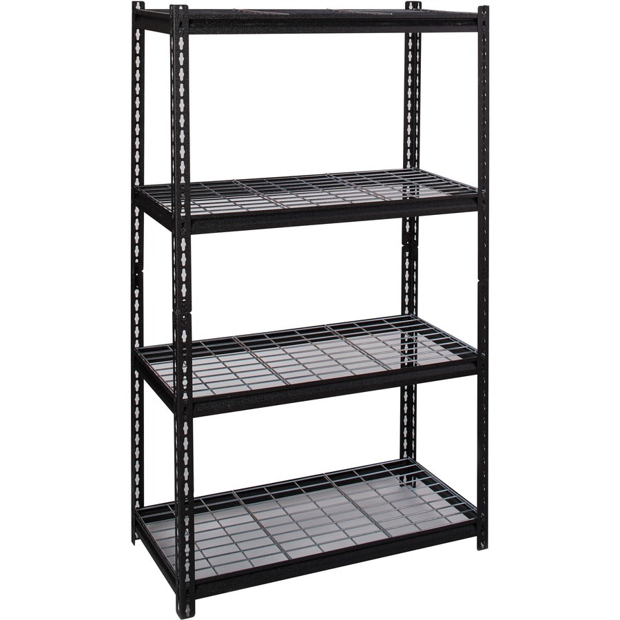 Lorell Wire Deck Shelving - 4 Shelf(ves) - 60" Height x 36" Width x 18" Depth - Easy to Clean, Heavy Duty, Rust Resistant, Durable - 30% Recycled - Powder Coated - Black - Steel - 1 Each