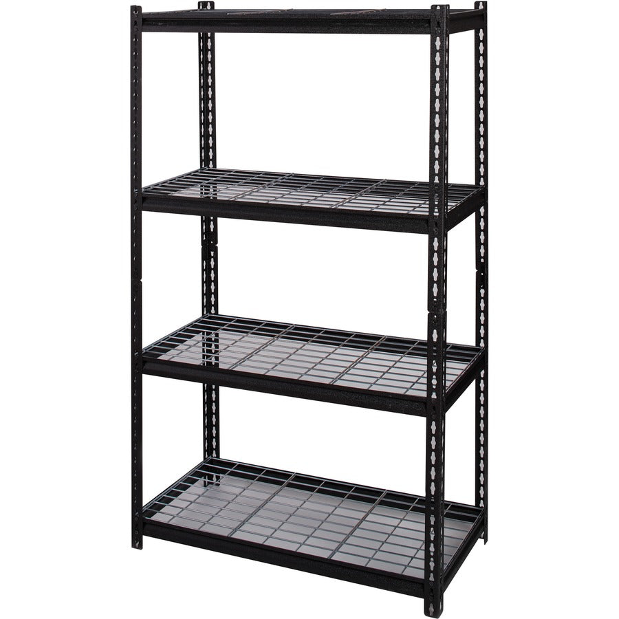 Lorell Wire Deck Shelving - 4 Shelf(ves) - 60" Height x 36" Width x 18" Depth - Easy to Clean, Heavy Duty, Rust Resistant, Durable - 30% Recycled - Powder Coated - Black - Steel - 1 Each
