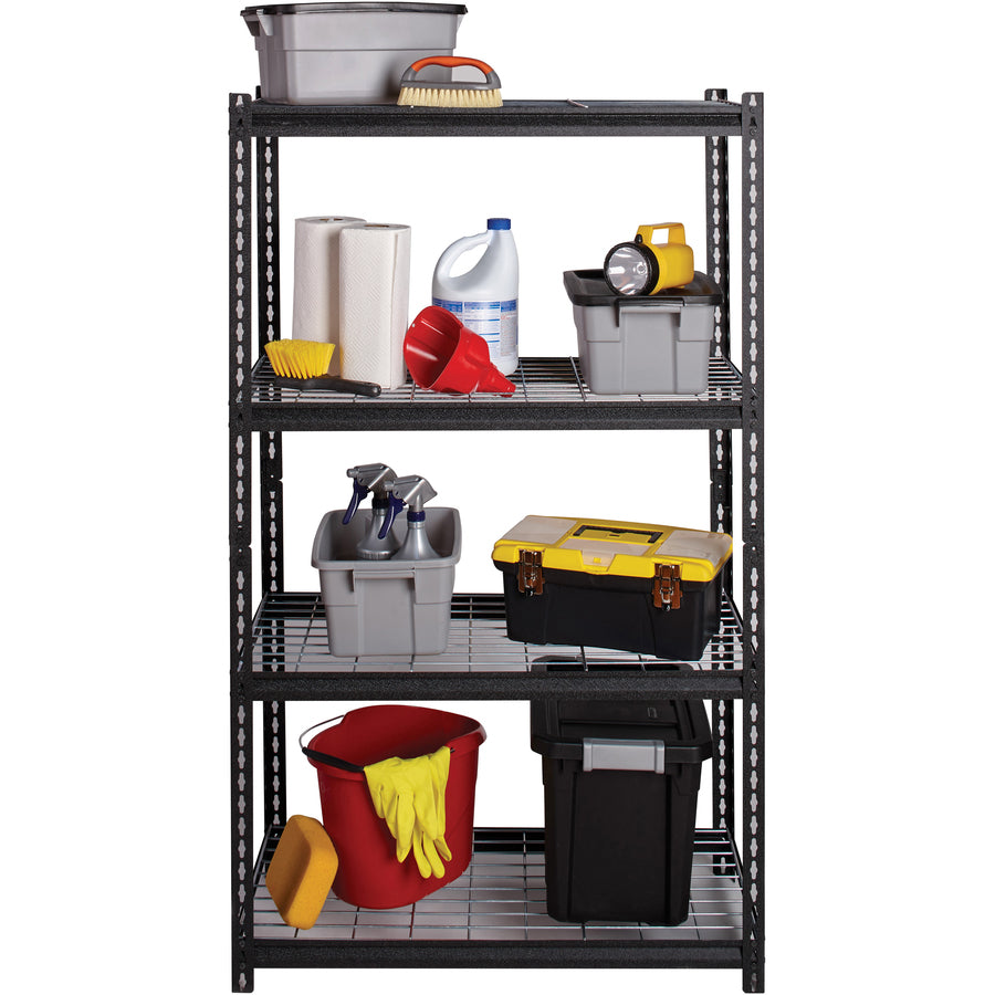 Lorell Wire Deck Shelving - 4 Shelf(ves) - 60" Height x 36" Width x 18" Depth - Easy to Clean, Heavy Duty, Rust Resistant, Durable - 30% Recycled - Powder Coated - Black - Steel - 1 Each