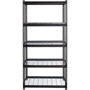 Lorell Wire Deck Shelving - 5 Shelf(ves) - 72" Height x 36" Width x 18" Depth - Easy to Clean, Heavy Duty, Rust Resistant, Durable - 28% Recycled - Powder Coated - Black - Steel - 1 Each