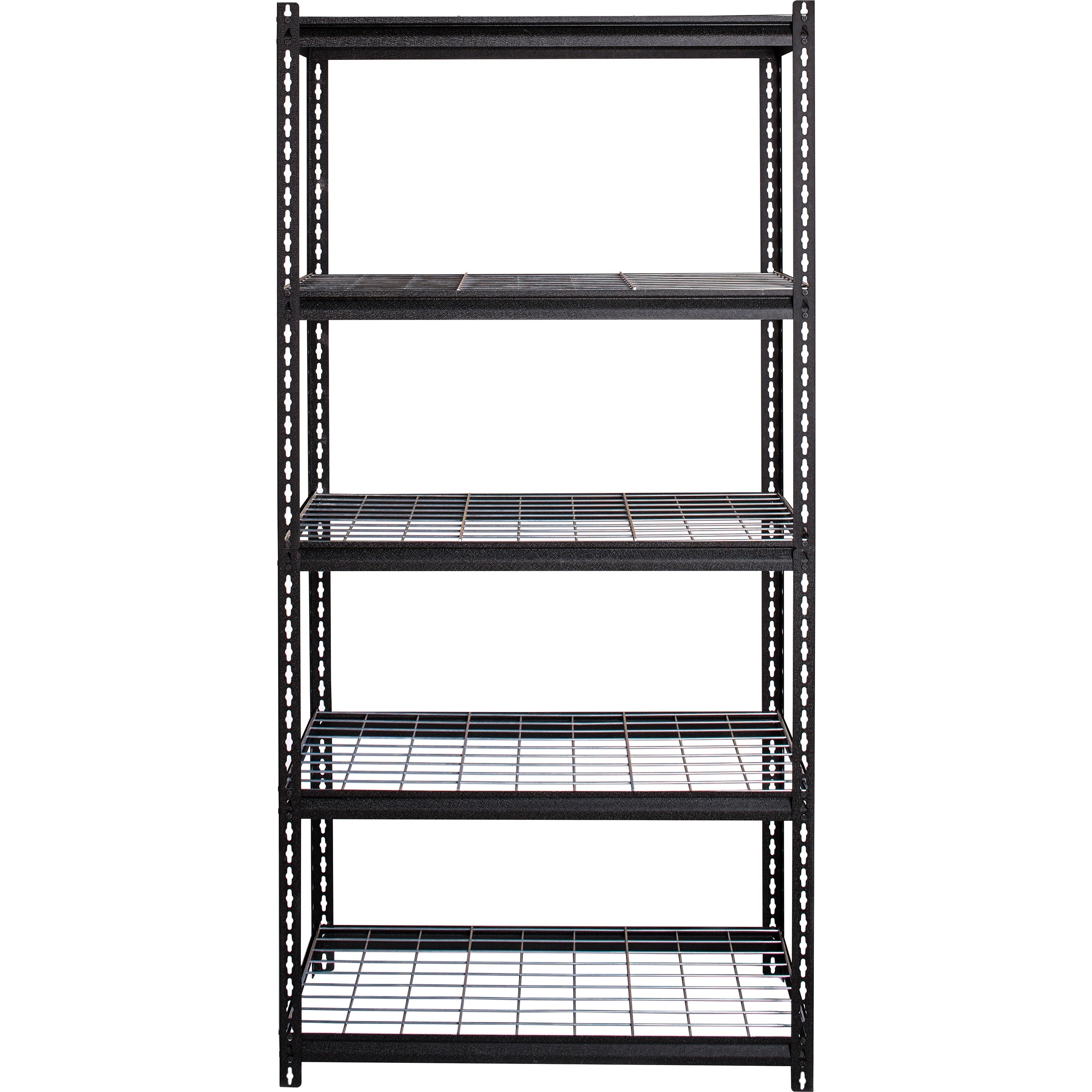 Lorell Wire Deck Shelving - 5 Shelf(ves) - 72" Height x 36" Width x 18" Depth - Easy to Clean, Heavy Duty, Rust Resistant, Durable - 28% Recycled - Powder Coated - Black - Steel - 1 Each