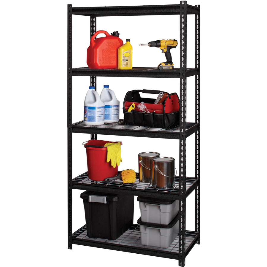 Lorell Wire Deck Shelving - 5 Shelf(ves) - 72" Height x 36" Width x 18" Depth - Easy to Clean, Heavy Duty, Rust Resistant, Durable - 28% Recycled - Powder Coated - Black - Steel - 1 Each