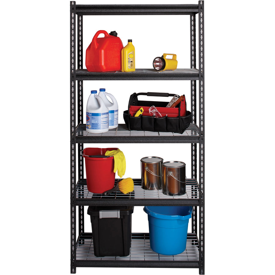 Lorell Wire Deck Shelving - 5 Shelf(ves) - 72" Height x 36" Width x 18" Depth - Easy to Clean, Heavy Duty, Rust Resistant, Durable - 28% Recycled - Powder Coated - Black - Steel - 1 Each