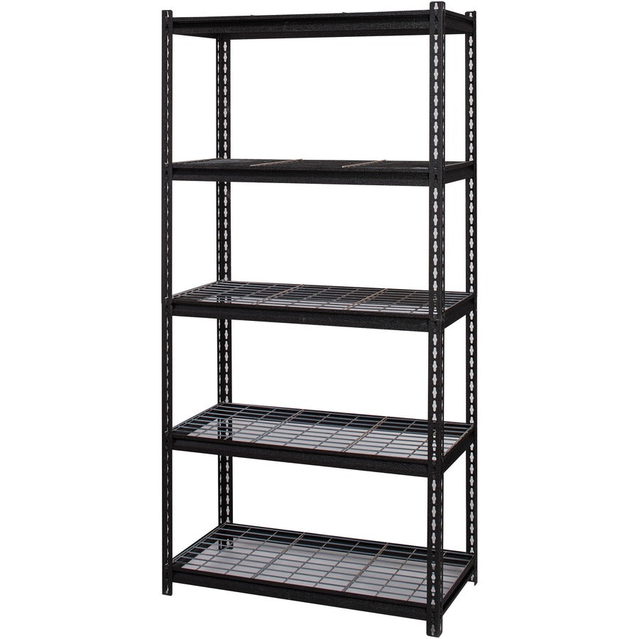 Lorell Wire Deck Shelving - 5 Shelf(ves) - 72" Height x 36" Width x 18" Depth - Easy to Clean, Heavy Duty, Rust Resistant, Durable - 28% Recycled - Powder Coated - Black - Steel - 1 Each
