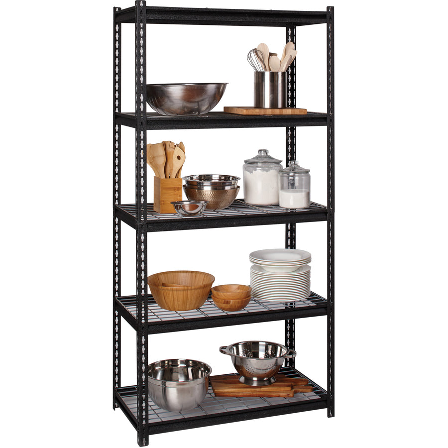 Lorell Wire Deck Shelving - 5 Shelf(ves) - 72" Height x 36" Width x 18" Depth - Easy to Clean, Heavy Duty, Rust Resistant, Durable - 28% Recycled - Powder Coated - Black - Steel - 1 Each