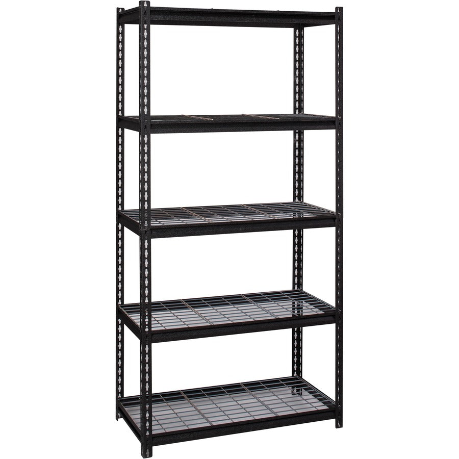 Lorell Wire Deck Shelving - 5 Shelf(ves) - 72" Height x 36" Width x 18" Depth - Easy to Clean, Heavy Duty, Rust Resistant, Durable - 28% Recycled - Powder Coated - Black - Steel - 1 Each
