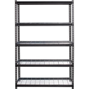 Lorell Wire Deck Shelving - 5 Shelf(ves) - 72" Height x 48" Width x 18" Depth - Easy to Clean, Heavy Duty, Rust Resistant, Durable - 28% Recycled - Powder Coated - Black - Steel - 1 Each