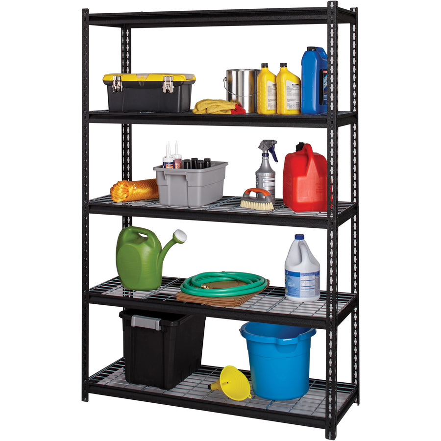 Lorell Wire Deck Shelving - 5 Shelf(ves) - 72" Height x 48" Width x 18" Depth - Easy to Clean, Heavy Duty, Rust Resistant, Durable - 28% Recycled - Powder Coated - Black - Steel - 1 Each