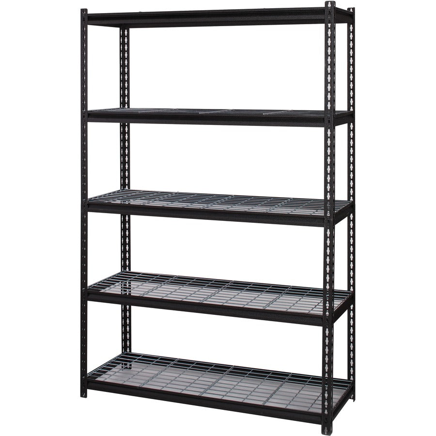 Lorell Wire Deck Shelving - 5 Shelf(ves) - 72" Height x 48" Width x 18" Depth - Easy to Clean, Heavy Duty, Rust Resistant, Durable - 28% Recycled - Powder Coated - Black - Steel - 1 Each