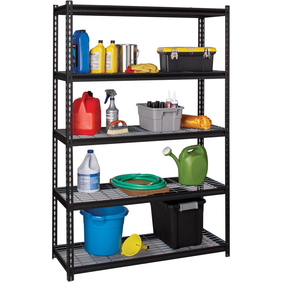 Lorell Wire Deck Shelving - 5 Shelf(ves) - 72" Height x 48" Width x 18" Depth - Easy to Clean, Heavy Duty, Rust Resistant, Durable - 28% Recycled - Powder Coated - Black - Steel - 1 Each