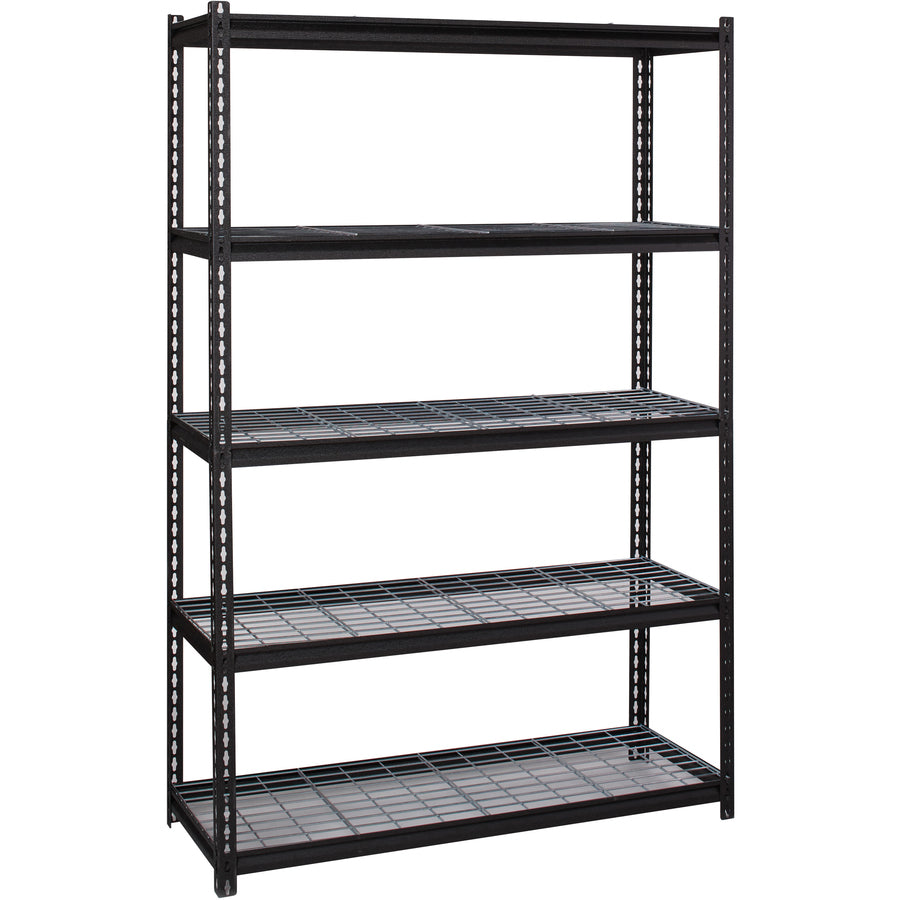 Lorell Wire Deck Shelving - 5 Shelf(ves) - 72" Height x 48" Width x 18" Depth - Easy to Clean, Heavy Duty, Rust Resistant, Durable - 28% Recycled - Powder Coated - Black - Steel - 1 Each