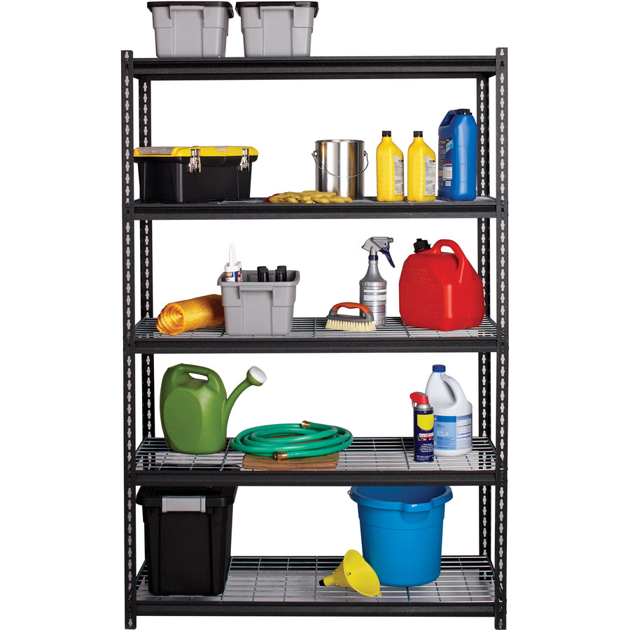 Lorell Wire Deck Shelving - 5 Shelf(ves) - 72" Height x 48" Width x 18" Depth - Easy to Clean, Heavy Duty, Rust Resistant, Durable - 28% Recycled - Powder Coated - Black - Steel - 1 Each