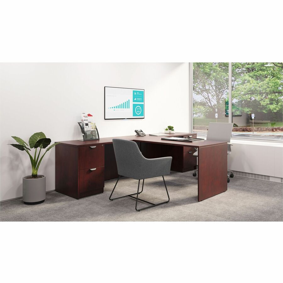 Lorell Prominence 2.0 Mahogany Laminate Peninsula Desk