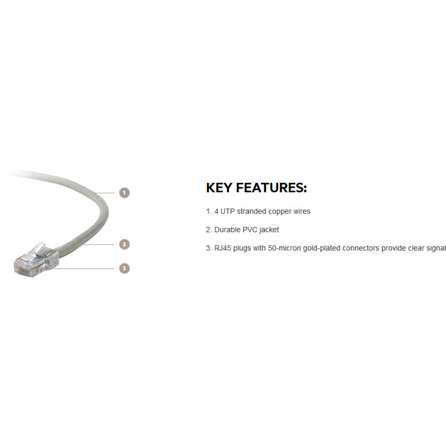 Belkin RJ45 Category 5e Patch Cable - 7 ft Category 5e Network Cable - First End: 1 x RJ-45 - Male - Second End: 1 x RJ-45 - Male - Patch Cable - Gray - 1 Each