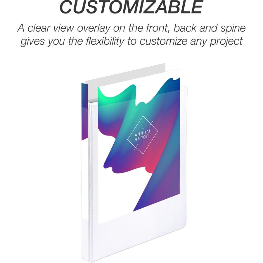 Samsill Economy View Binder, 1/2" Capacity, Letter Size, 3 Round Rings, 2 Internal Pockets, White, Recycled, Customizable Spine/Cover, Clear Overlay, 12/Carton