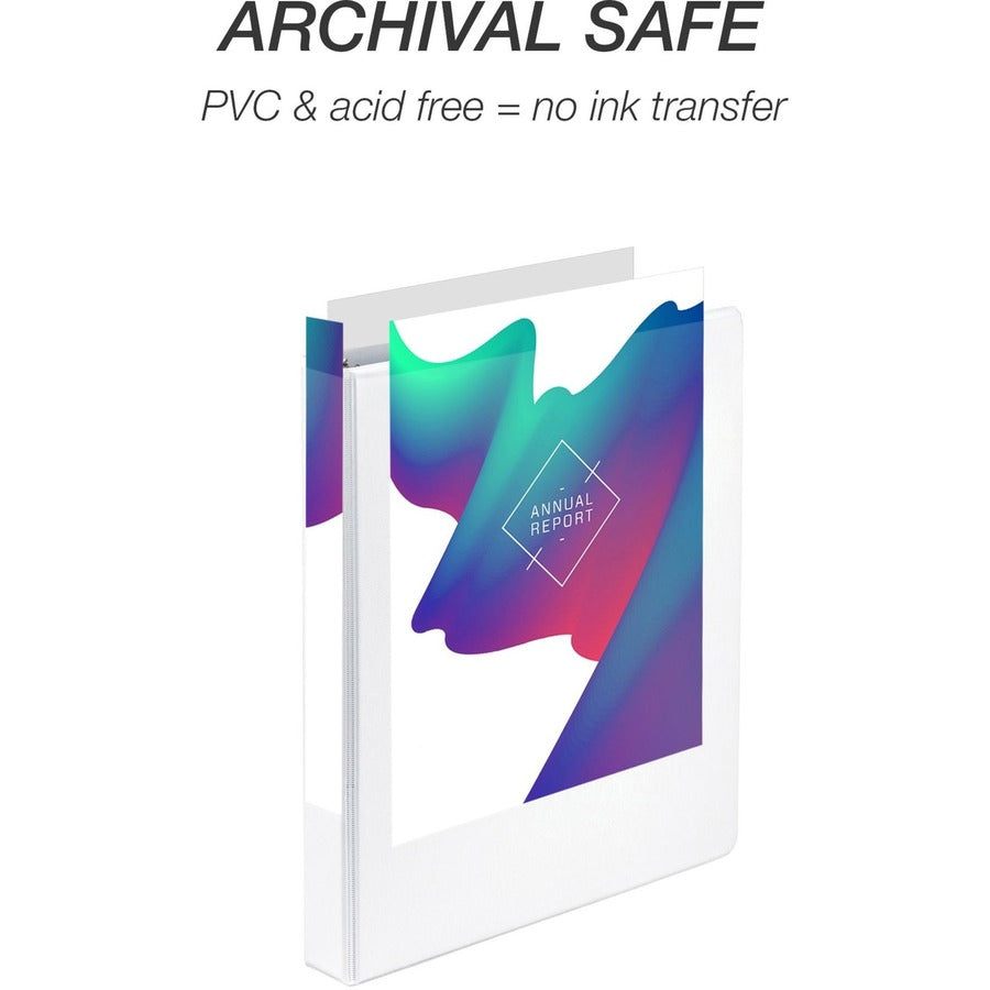 Samsill Economy View Binder, 1" Capacity, 3 Round Rings, 2 Internal Pockets, Letter Size, White, Clear Overlay, Customizable Spine/Cover, Recycled, 12/Carton