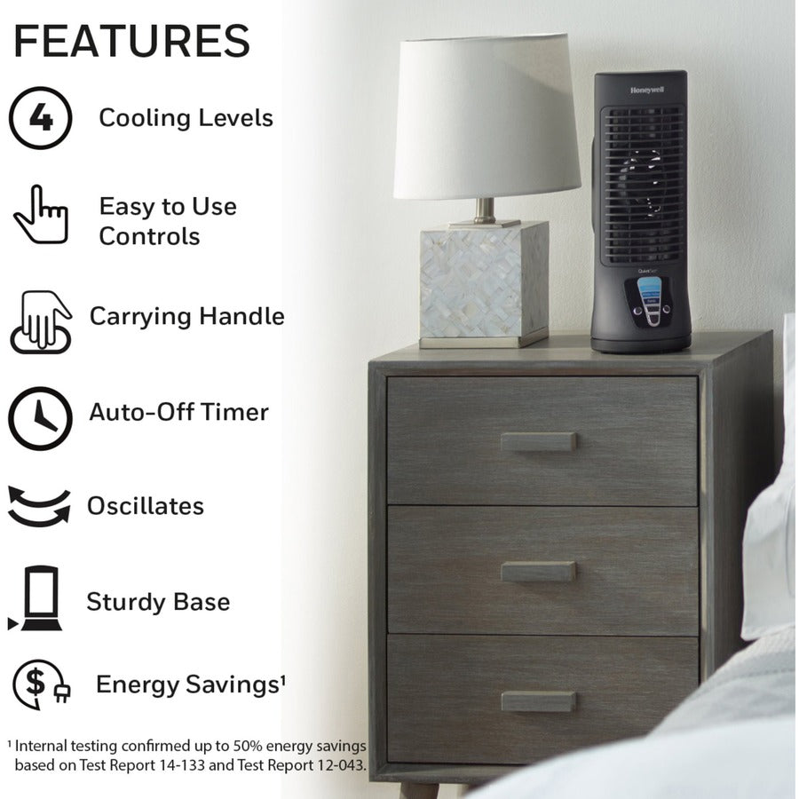 4 Speed - Variable Speed Control, Oscillating, Timer-off Function, Energy Efficient - 13" Height x 4.7" Width - Black