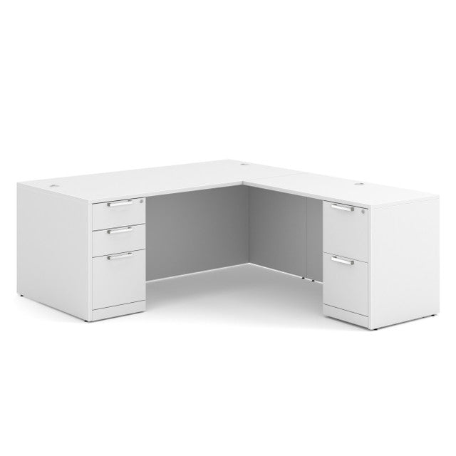 OfficeSource Laminate Double Full Pedestal ''L'' Desk - 71'' x 36'' - White