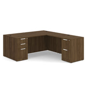 OfficeSource Laminate Double Full Pedestal ''L'' Desk - 71'' x 36'' - Modern Walnut