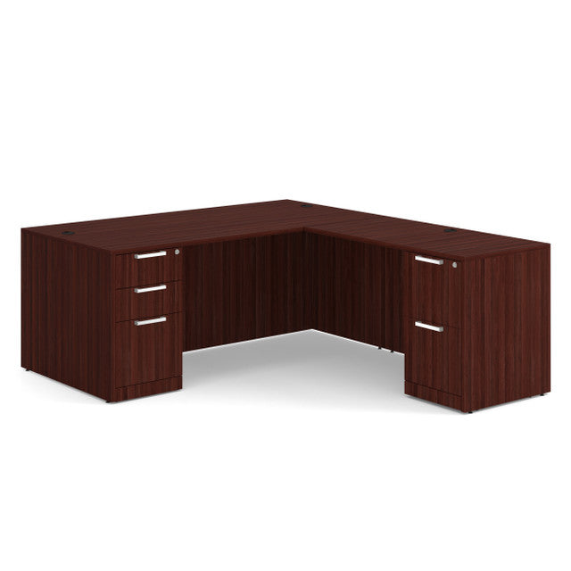 OfficeSource Laminate Double Full Pedestal ''L'' Desk - 71'' x 36'' - Mahogany