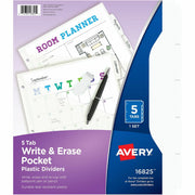 Avery Write & Erase Pocket Plastic Dividers, 5 Dividers with 5 Write-on Tabs, White, 3-Hole Punched, 1 Set