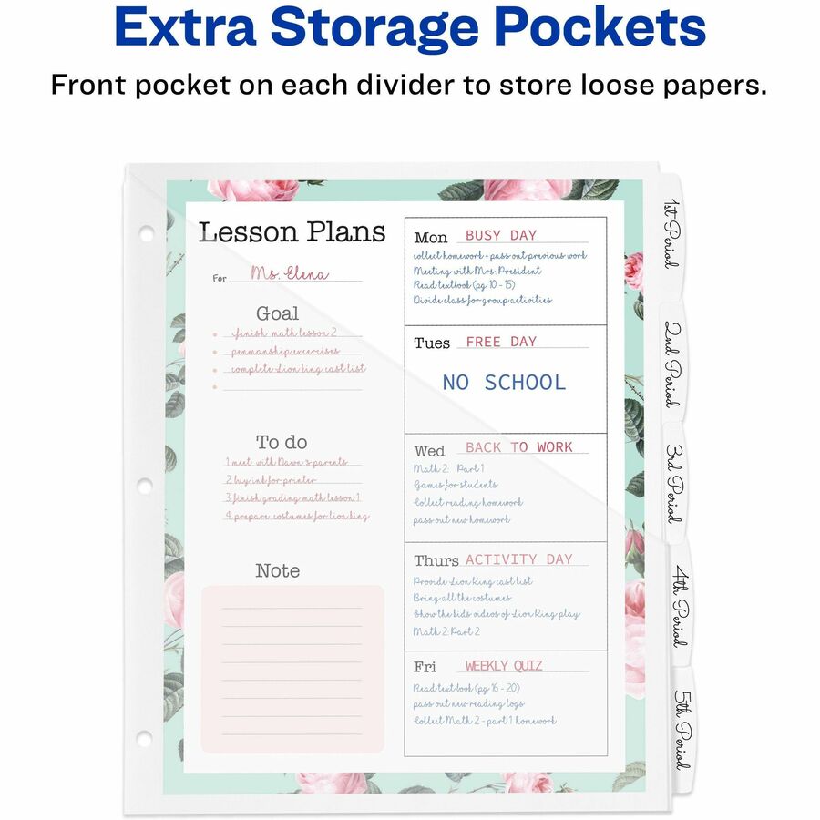 Avery Write & Erase Pocket Plastic Dividers, 5 Dividers with 5 Write-on Tabs, White, 3-Hole Punched, 1 Set