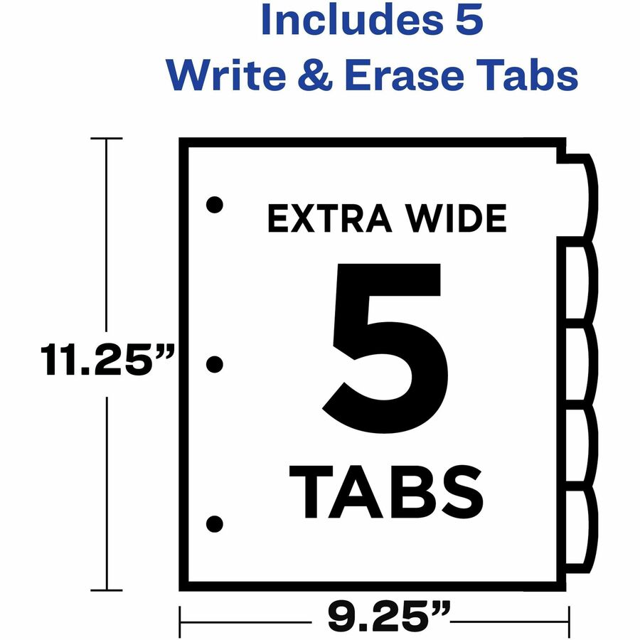 Avery Write & Erase Pocket Plastic Dividers, 5 Dividers with 5 Write-on Tabs, White, 3-Hole Punched, 1 Set