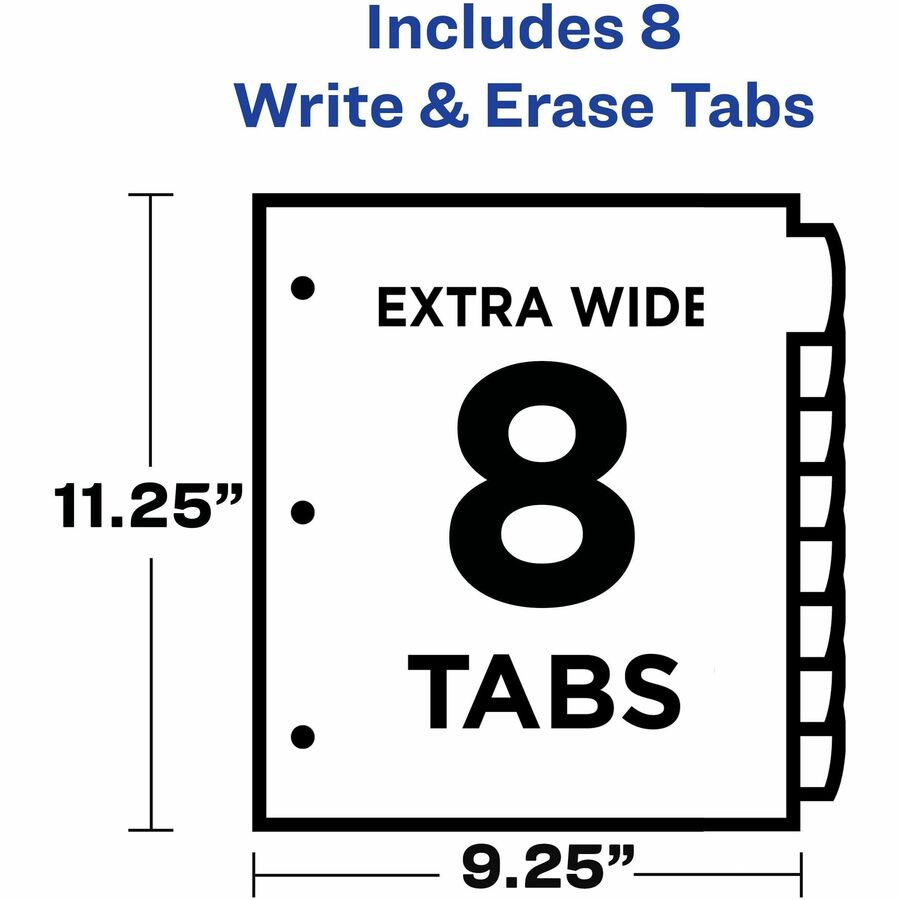 Avery Write & Erase Pocket Plastic Dividers, 8 Dividers with 8 Write-on Tabs, White, 3-Hole Punched, 1 Set